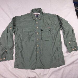 Exofficio Adventure Mens Size Large Green Long Sleeve Button Up Shirt Camping